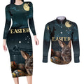 Australia Easter 2024 Couples Matching Long Sleeve Bodycon Dress and Long Sleeve Button Shirt Bunny With Aboriginal Eggs At Starry Night