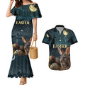 Australia Easter 2024 Couples Matching Mermaid Dress and Hawaiian Shirt Bunny With Aboriginal Eggs At Starry Night