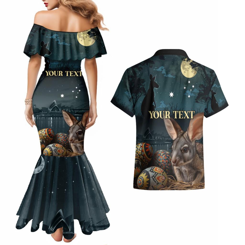 Australia Easter 2024 Couples Matching Mermaid Dress and Hawaiian Shirt Bunny With Aboriginal Eggs At Starry Night