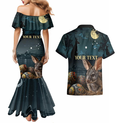 Australia Easter 2024 Couples Matching Mermaid Dress and Hawaiian Shirt Bunny With Aboriginal Eggs At Starry Night