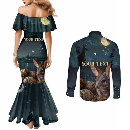 Australia Easter 2024 Couples Matching Mermaid Dress and Long Sleeve Button Shirt Bunny With Aboriginal Eggs At Starry Night