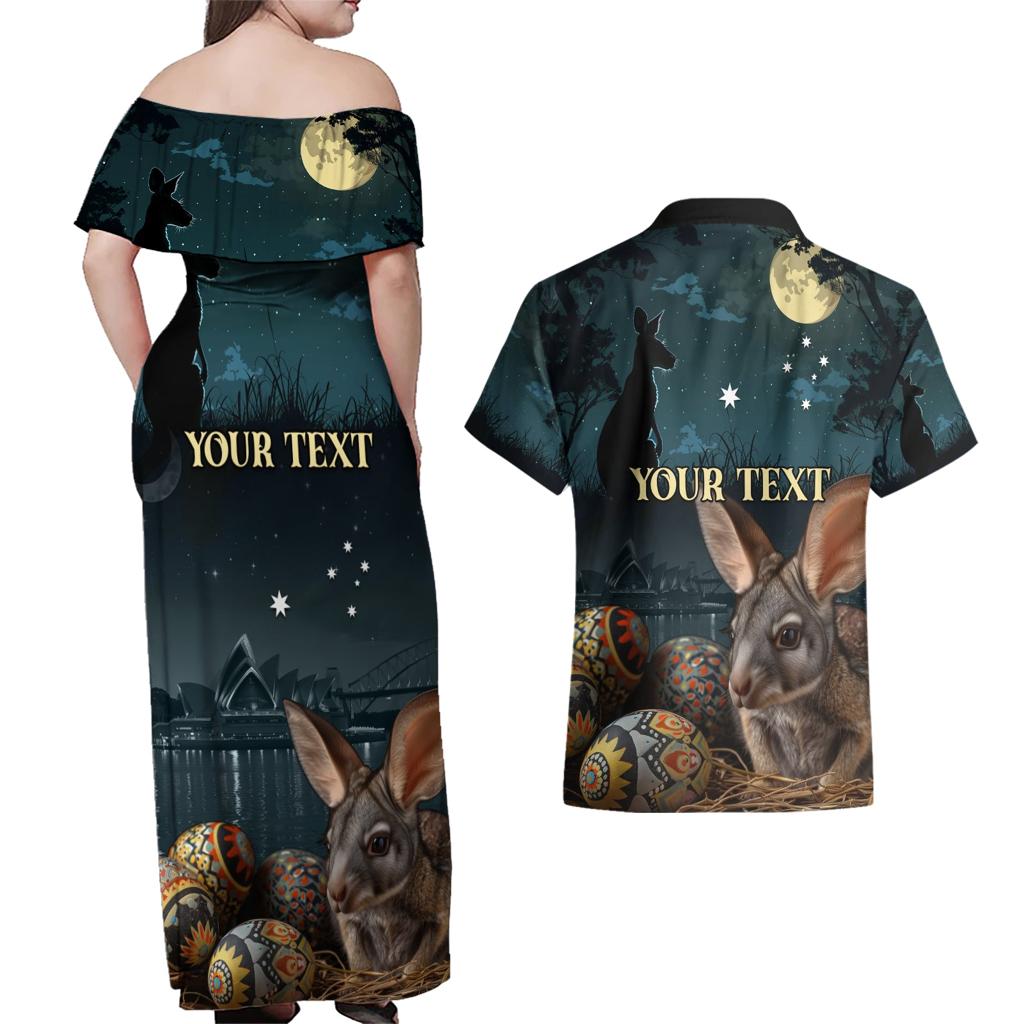 Australia Easter 2024 Couples Matching Off Shoulder Maxi Dress and Hawaiian Shirt Bunny With Aboriginal Eggs At Starry Night