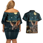 Australia Easter 2024 Couples Matching Off Shoulder Short Dress and Hawaiian Shirt Bunny With Aboriginal Eggs At Starry Night