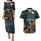 Australia Easter 2024 Couples Matching Puletasi and Hawaiian Shirt Bunny With Aboriginal Eggs At Starry Night