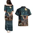 Australia Easter 2024 Couples Matching Puletasi and Hawaiian Shirt Bunny With Aboriginal Eggs At Starry Night