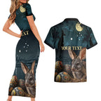 Australia Easter 2024 Couples Matching Short Sleeve Bodycon Dress and Hawaiian Shirt Bunny With Aboriginal Eggs At Starry Night