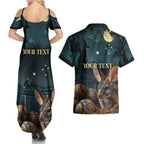 Australia Easter 2024 Couples Matching Summer Maxi Dress and Hawaiian Shirt Bunny With Aboriginal Eggs At Starry Night