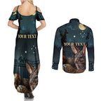 Australia Easter 2024 Couples Matching Summer Maxi Dress and Long Sleeve Button Shirt Bunny With Aboriginal Eggs At Starry Night
