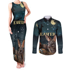 Australia Easter 2024 Couples Matching Tank Maxi Dress and Long Sleeve Button Shirt Bunny With Aboriginal Eggs At Starry Night