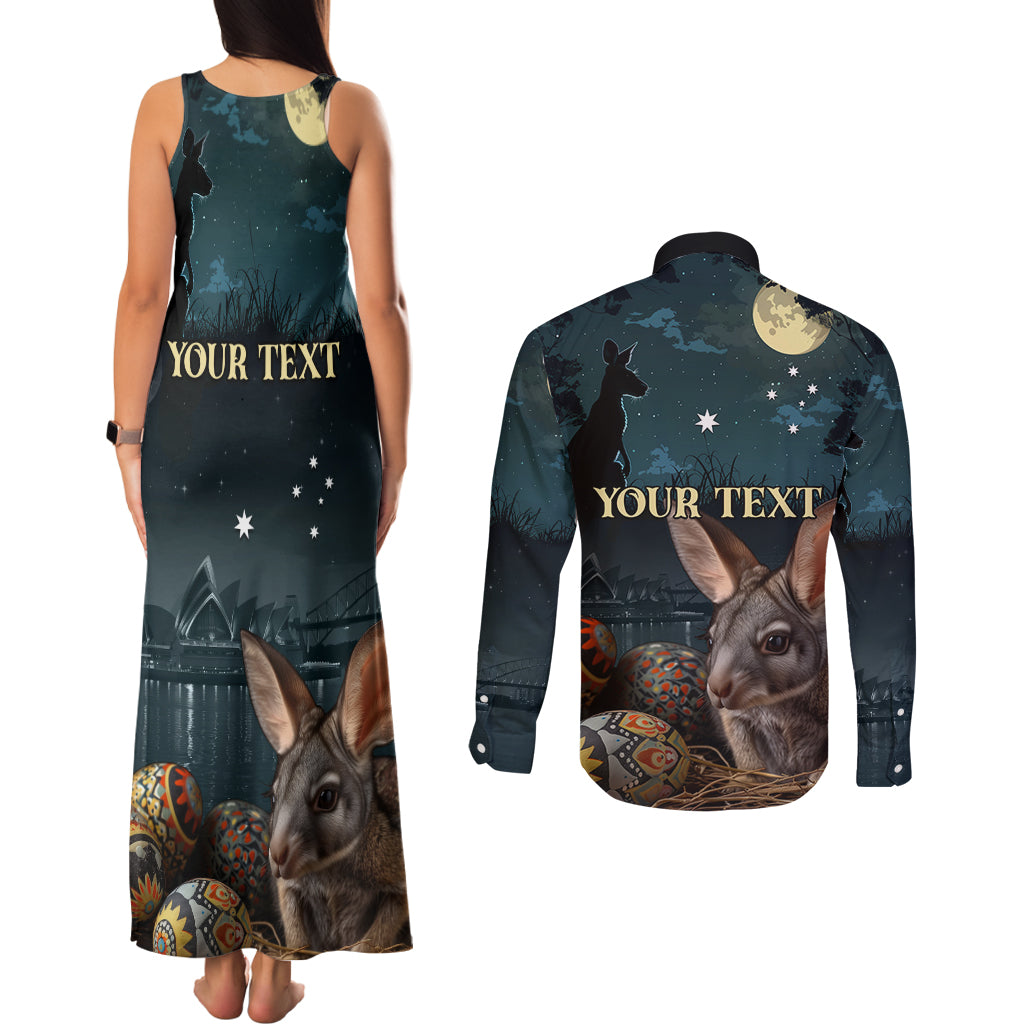 Australia Easter 2024 Couples Matching Tank Maxi Dress and Long Sleeve Button Shirt Bunny With Aboriginal Eggs At Starry Night