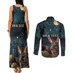 Australia Easter 2024 Couples Matching Tank Maxi Dress and Long Sleeve Button Shirt Bunny With Aboriginal Eggs At Starry Night