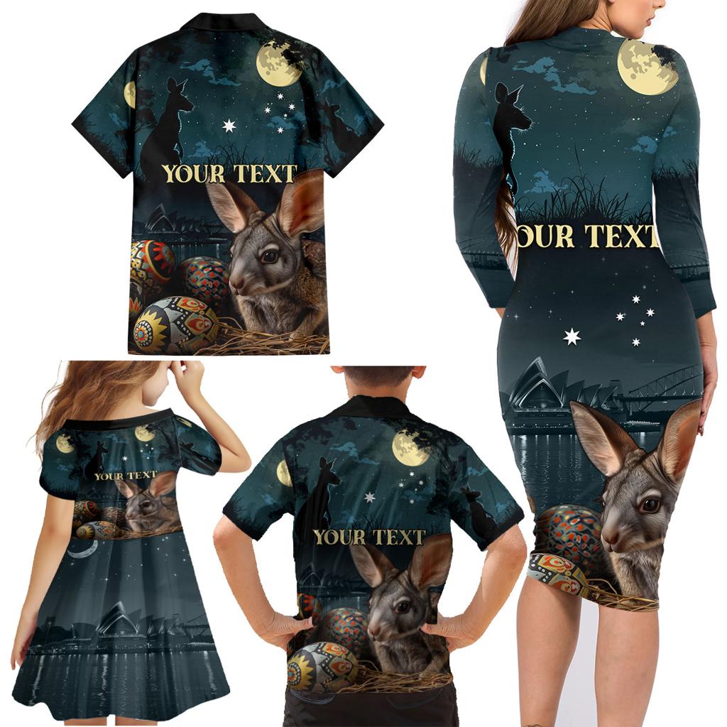 Australia Easter 2024 Family Matching Long Sleeve Bodycon Dress and Hawaiian Shirt Bunny With Aboriginal Eggs At Starry Night