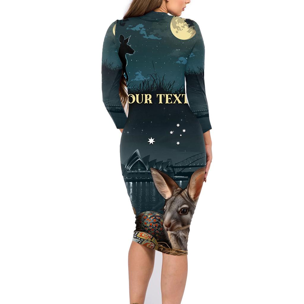 Australia Easter 2024 Family Matching Long Sleeve Bodycon Dress and Hawaiian Shirt Bunny With Aboriginal Eggs At Starry Night