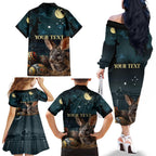 Australia Easter 2024 Family Matching Off The Shoulder Long Sleeve Dress and Hawaiian Shirt Bunny With Aboriginal Eggs At Starry Night