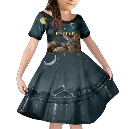 Australia Easter 2024 Family Matching Off Shoulder Maxi Dress and Hawaiian Shirt Bunny With Aboriginal Eggs At Starry Night