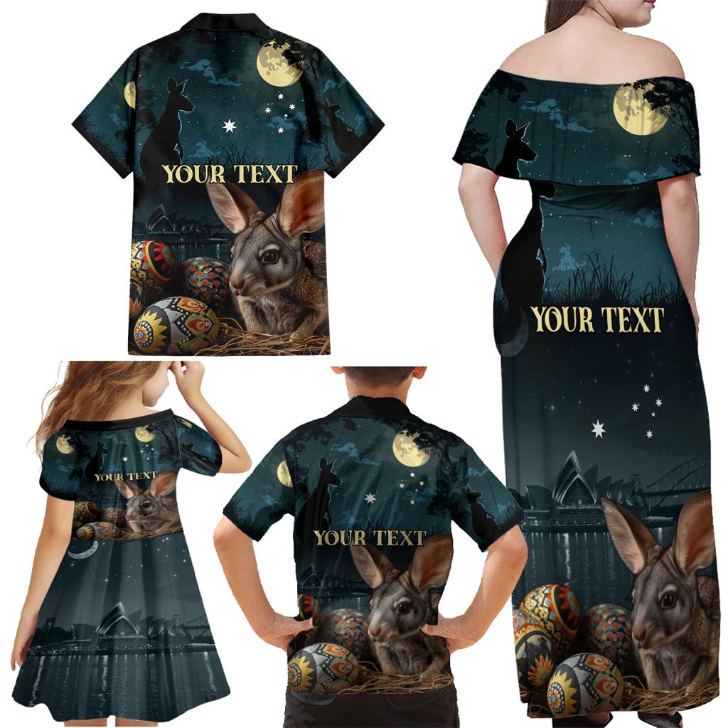 Australia Easter 2024 Family Matching Off Shoulder Maxi Dress and Hawaiian Shirt Bunny With Aboriginal Eggs At Starry Night