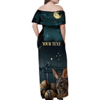 Australia Easter 2024 Family Matching Off Shoulder Maxi Dress and Hawaiian Shirt Bunny With Aboriginal Eggs At Starry Night
