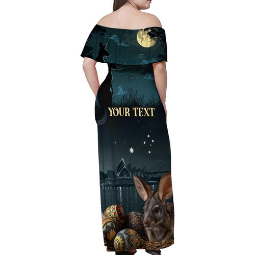 Australia Easter 2024 Family Matching Off Shoulder Maxi Dress and Hawaiian Shirt Bunny With Aboriginal Eggs At Starry Night