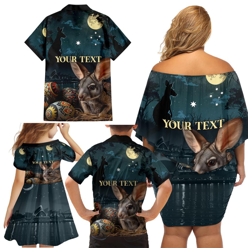 Australia Easter 2024 Family Matching Off Shoulder Short Dress and Hawaiian Shirt Bunny With Aboriginal Eggs At Starry Night
