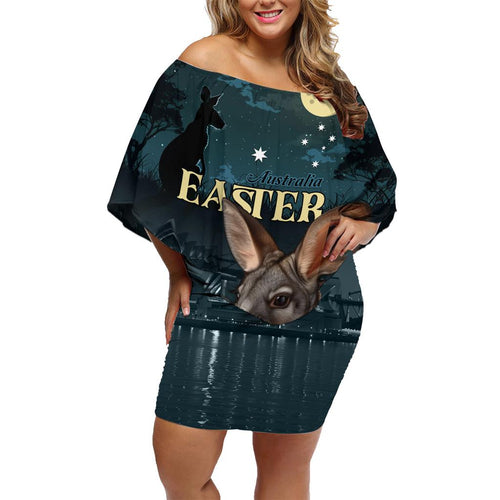 Australia Easter 2024 Family Matching Off Shoulder Short Dress and Hawaiian Shirt Bunny With Aboriginal Eggs At Starry Night