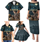Australia Easter 2024 Family Matching Puletasi and Hawaiian Shirt Bunny With Aboriginal Eggs At Starry Night