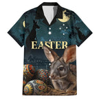 Australia Easter 2024 Family Matching Short Sleeve Bodycon Dress and Hawaiian Shirt Bunny With Aboriginal Eggs At Starry Night