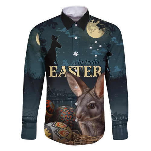 Australia Easter 2024 Family Matching Short Sleeve Bodycon Dress and Hawaiian Shirt Bunny With Aboriginal Eggs At Starry Night