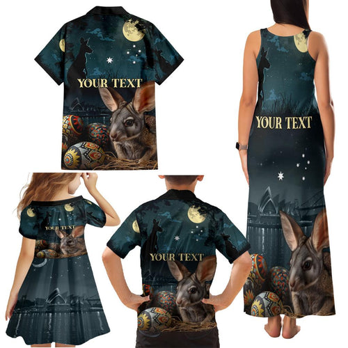 Australia Easter 2024 Family Matching Tank Maxi Dress and Hawaiian Shirt Bunny With Aboriginal Eggs At Starry Night