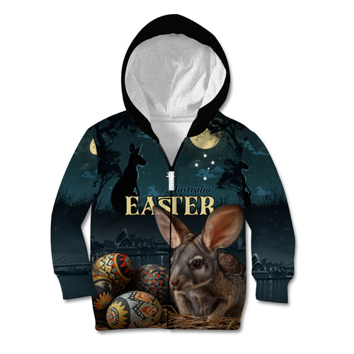 Australia Easter 2024 Kid Hoodie Bunny With Aboriginal Eggs At Starry Night