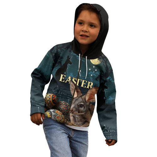 Australia Easter 2024 Kid Hoodie Bunny With Aboriginal Eggs At Starry Night