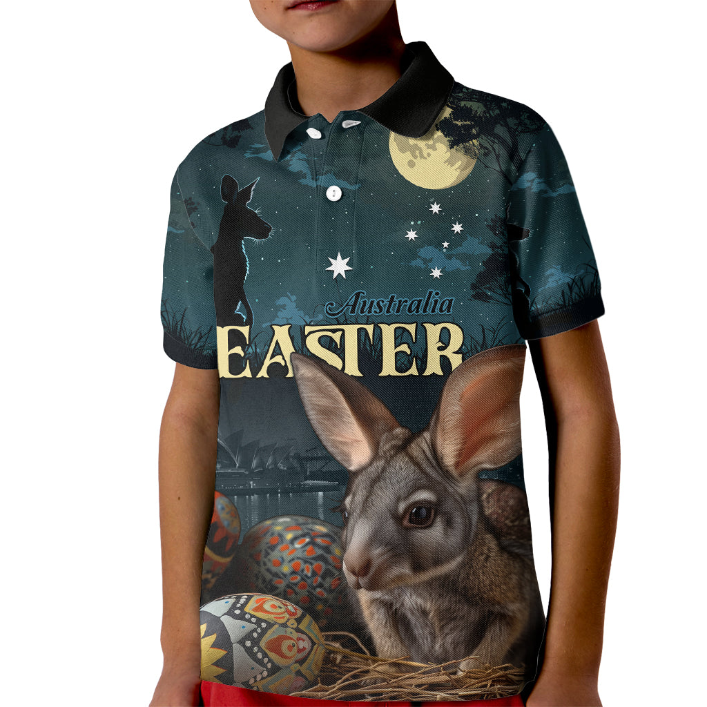 Australia Easter 2024 Kid Polo Shirt Bunny With Aboriginal Eggs At Starry Night