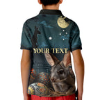 Australia Easter 2024 Kid Polo Shirt Bunny With Aboriginal Eggs At Starry Night