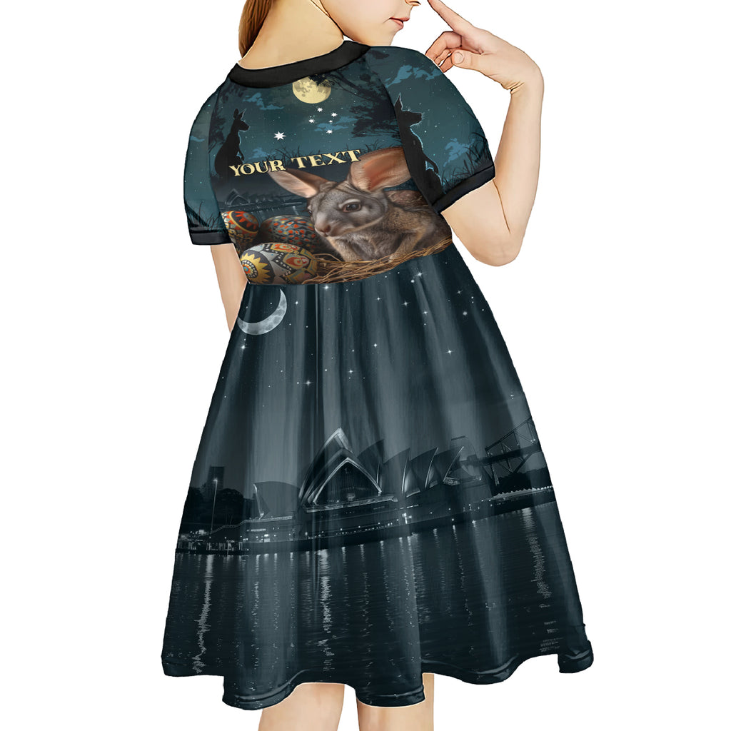 Australia Easter 2024 Kid Short Sleeve Dress Bunny With Aboriginal Eggs At Starry Night