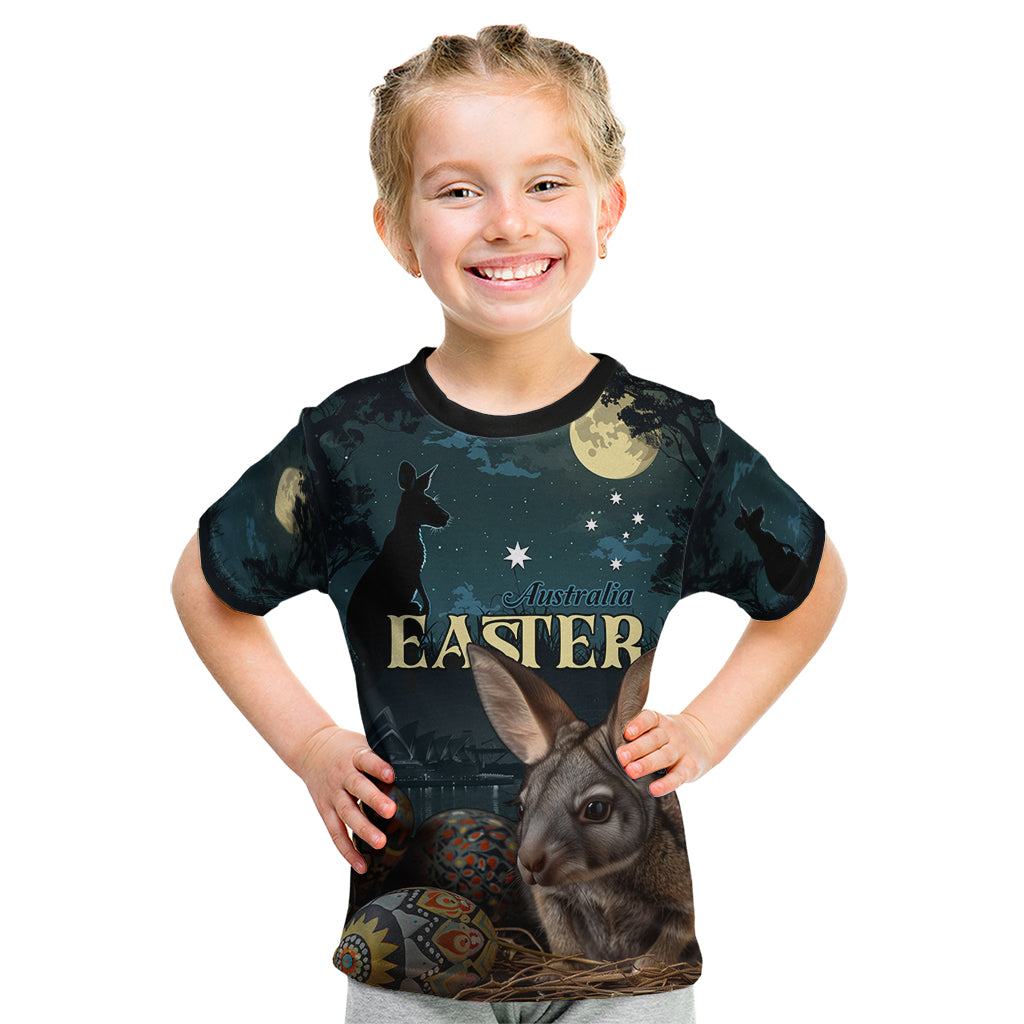 Australia Easter 2024 Kid T Shirt Bunny With Aboriginal Eggs At Starry Night