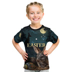 Australia Easter 2024 Kid T Shirt Bunny With Aboriginal Eggs At Starry Night
