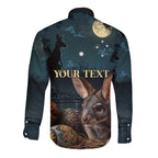 Australia Easter 2024 Long Sleeve Button Shirt Bunny With Aboriginal Eggs At Starry Night