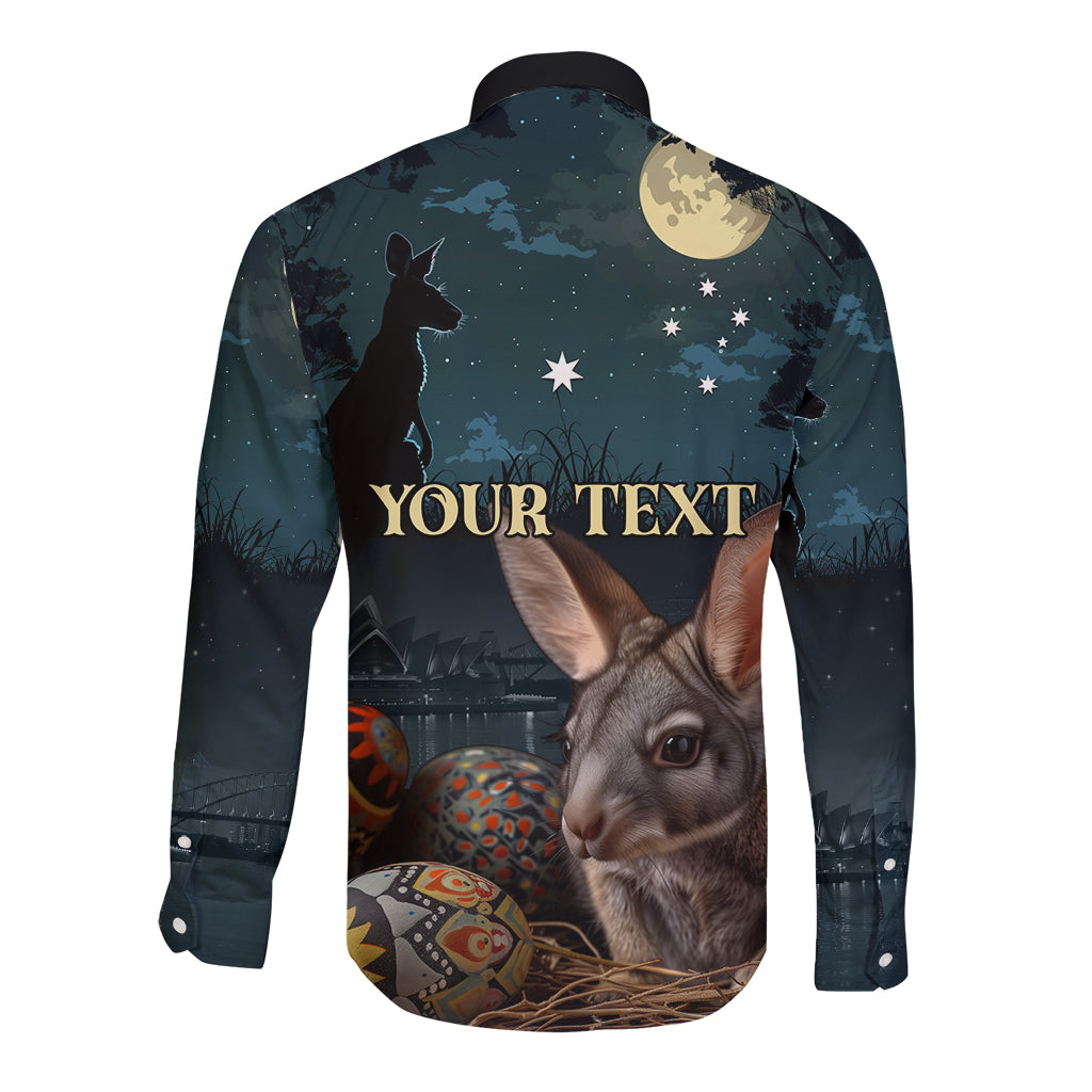 Australia Easter 2024 Long Sleeve Button Shirt Bunny With Aboriginal Eggs At Starry Night
