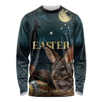 Australia Easter 2024 Long Sleeve Shirt Bunny With Aboriginal Eggs At Starry Night