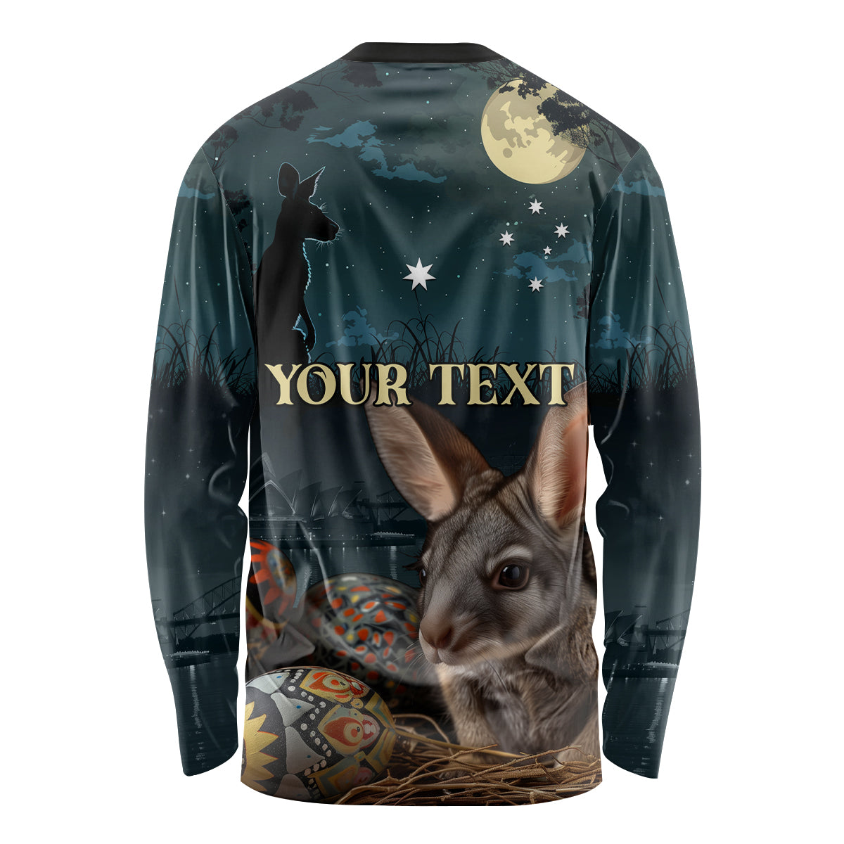 Australia Easter 2024 Long Sleeve Shirt Bunny With Aboriginal Eggs At Starry Night