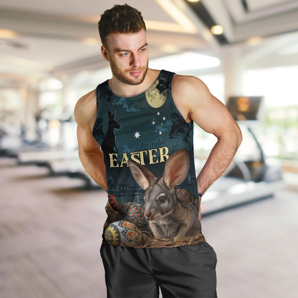 Australia Easter 2024 Men Tank Top Bunny With Aboriginal Eggs At Starry Night