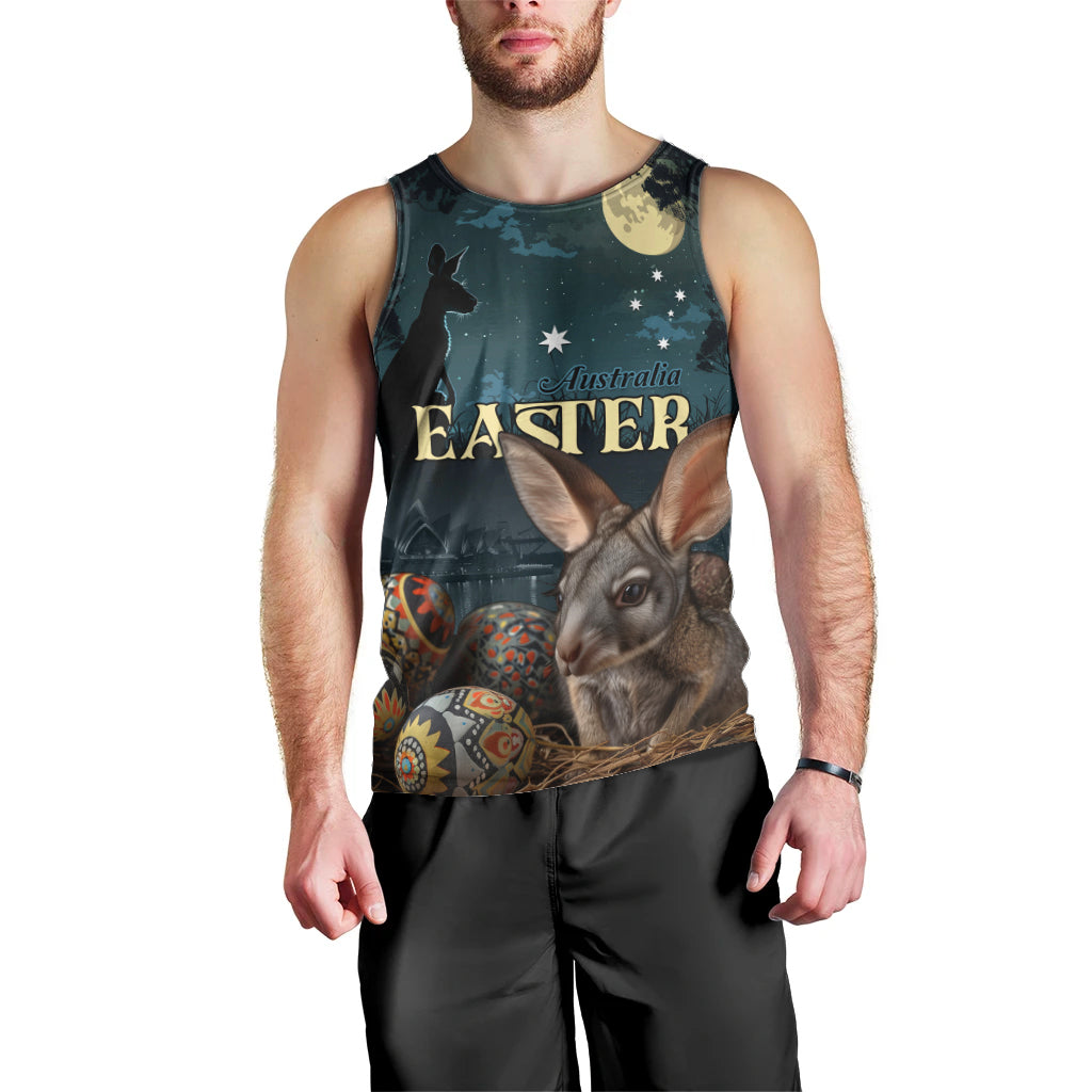 Australia Easter 2024 Men Tank Top Bunny With Aboriginal Eggs At Starry Night