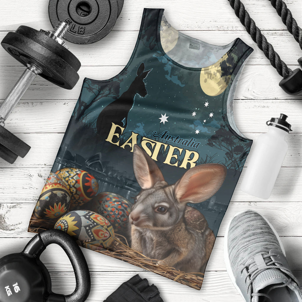 Australia Easter 2024 Men Tank Top Bunny With Aboriginal Eggs At Starry Night