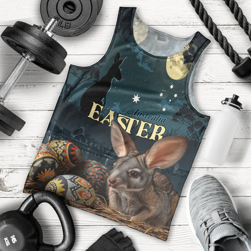 Australia Easter 2024 Men Tank Top Bunny With Aboriginal Eggs At Starry Night