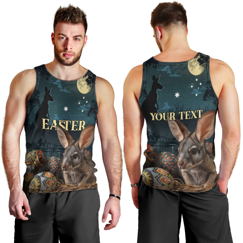 Australia Easter 2024 Men Tank Top Bunny With Aboriginal Eggs At Starry Night