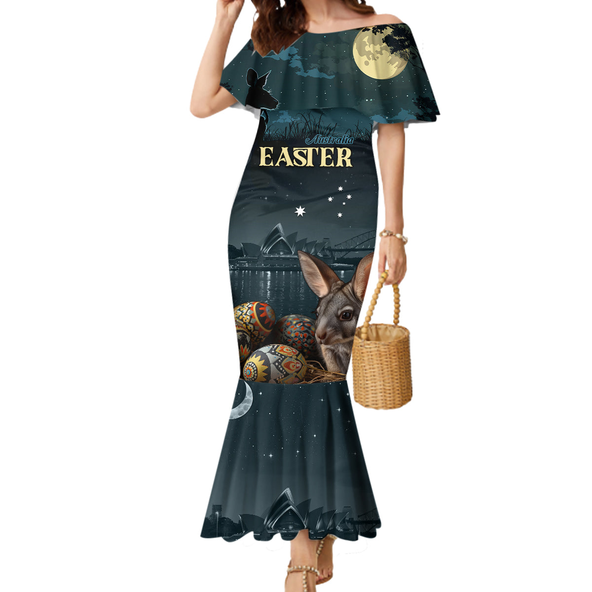 Australia Easter 2024 Mermaid Dress Bunny With Aboriginal Eggs At Starry Night