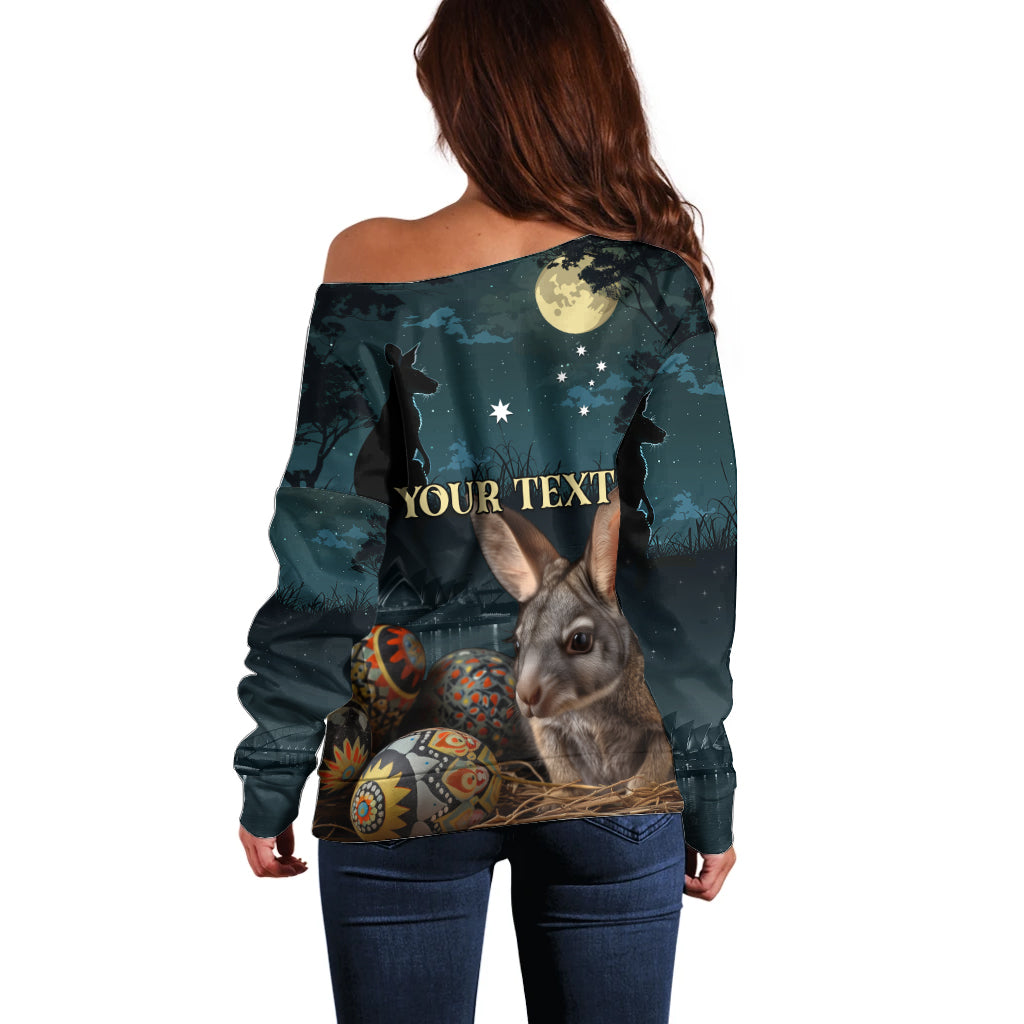 Australia Easter 2024 Off Shoulder Sweater Bunny With Aboriginal Eggs At Starry Night
