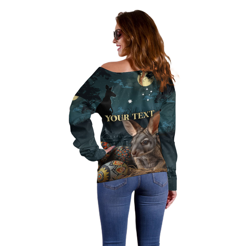 Australia Easter 2024 Off Shoulder Sweater Bunny With Aboriginal Eggs At Starry Night
