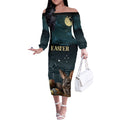 Australia Easter 2024 Off The Shoulder Long Sleeve Dress Bunny With Aboriginal Eggs At Starry Night