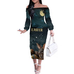 Australia Easter 2024 Off The Shoulder Long Sleeve Dress Bunny With Aboriginal Eggs At Starry Night
