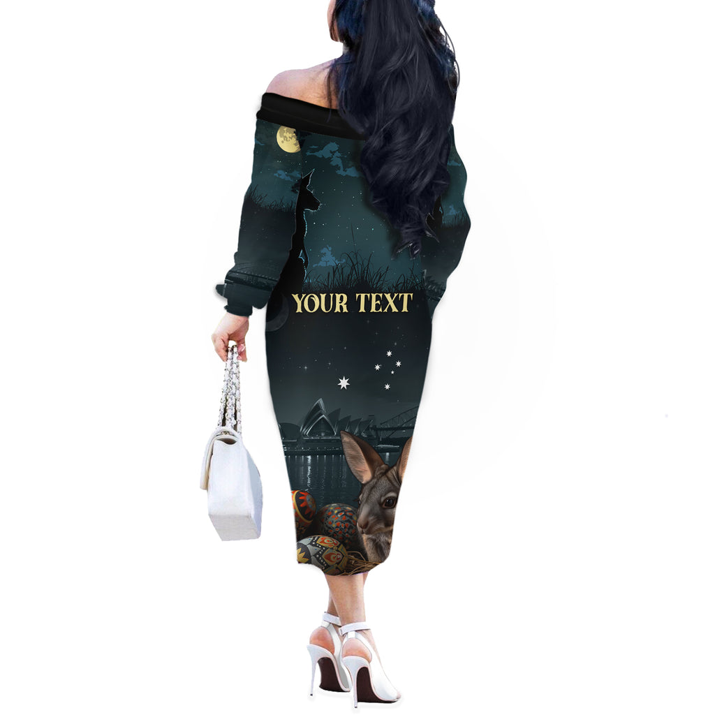 Australia Easter 2024 Off The Shoulder Long Sleeve Dress Bunny With Aboriginal Eggs At Starry Night